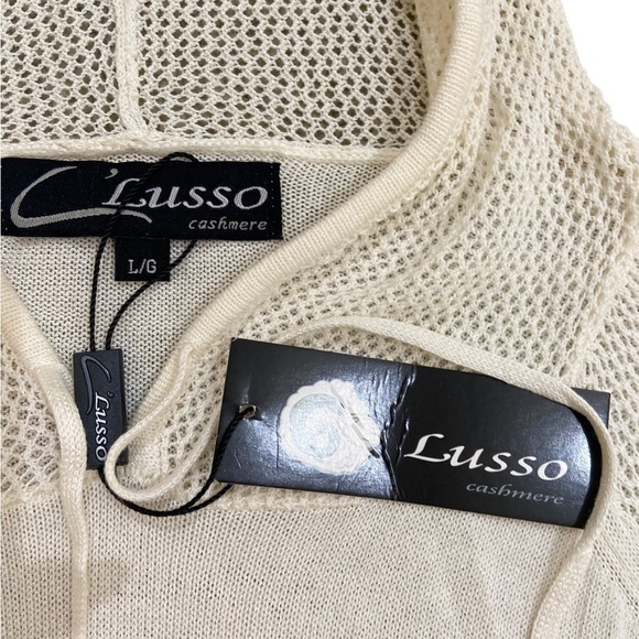 NWT Lusso lightweight sleeveless hoodie ivory tunic length hand pockets large - Picture 9 of 11